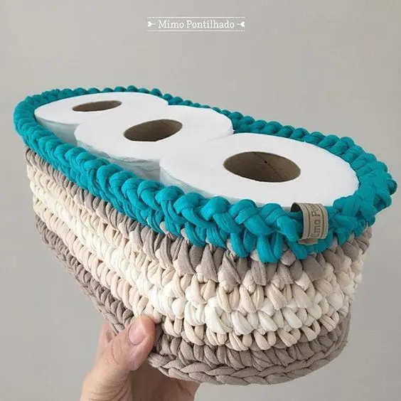 cesto de crochê - cesto de crochê para papel higiênico 