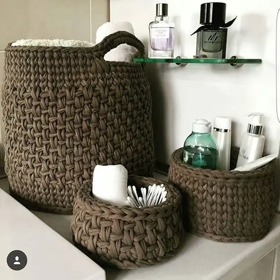 cesto de crochê - cesto de crochê para produtos de higiene pessoal 