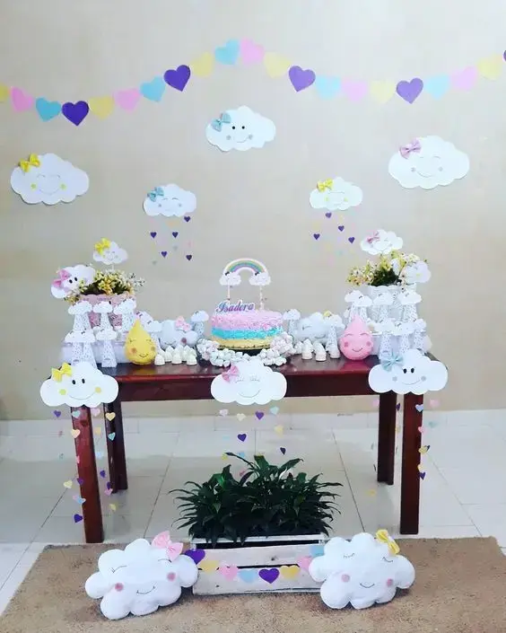 chuva de benção - mesa simples de aniversário 