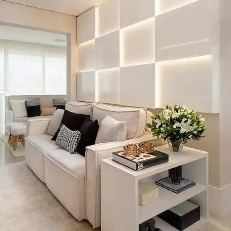 decoração clean com sofá branco e iluminação de led Foto Dicas Decor