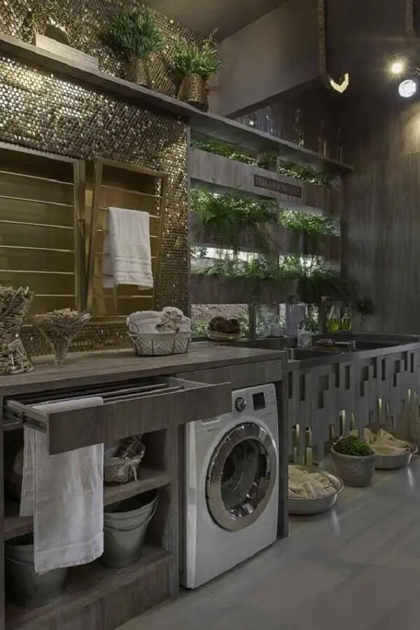 decoração lavanderia moderna com móveis planejados e máquina de lavar e secar Foto Revista VD