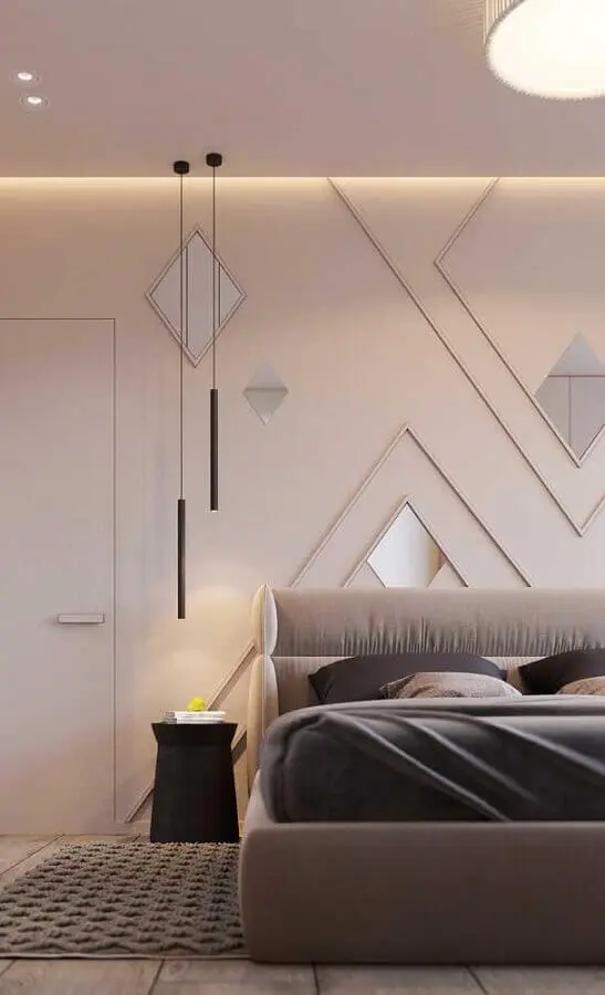 decoração minimalista com pendente para quarto decorado em tons neutros Foto Ideias Decor