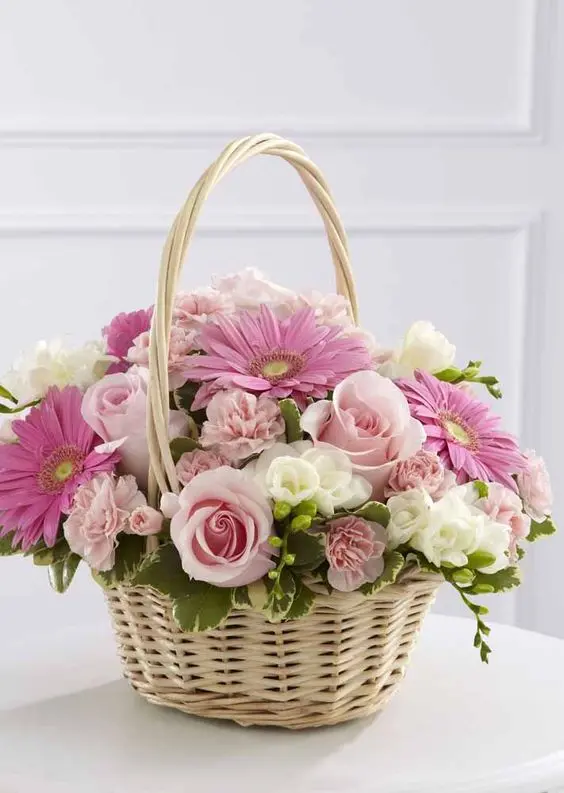 flores artificiais para decoração - cesta de rosas artificiais 