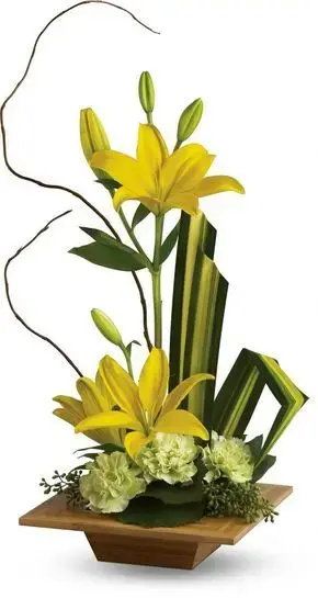 flores artificiais para decoração - flores amarelas em vaso de madeira 