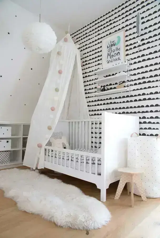 ideias para decorar quarto de bebê moderno com papel de parede Foto MS em Movimento
