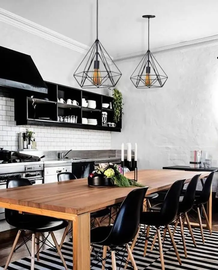 pendente aramado preto para decoração de cozinha estilo industrial Foto Pinterest