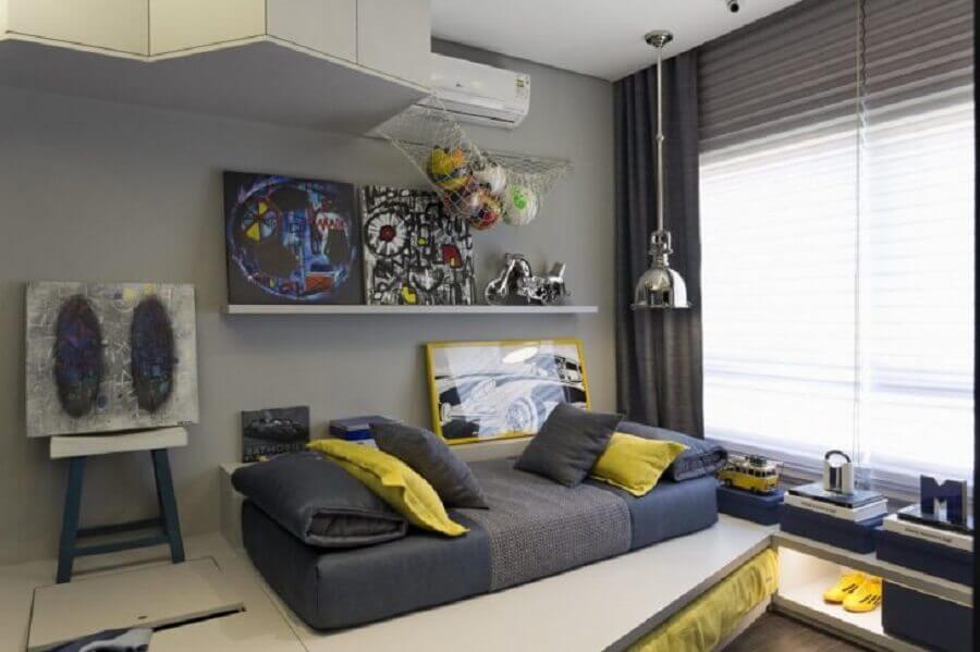 pendente para quarto masculino moderno cinza e amarelo Foto Cilene Monteiro Lupi