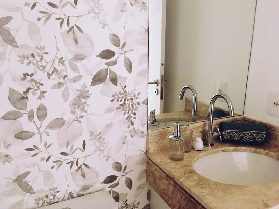 toalha de lavabo - lavabo com papel de parede com folhas 