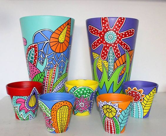 vaso de barro - vasos coloridos com detalhes 