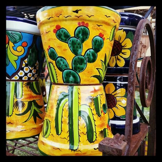 vaso de barro - vasos de plantas com desenhos de cactos 