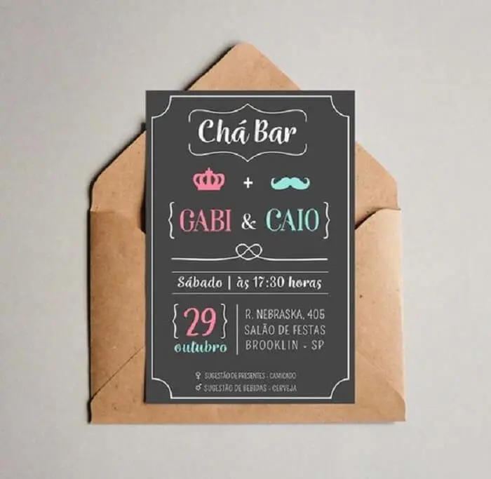 Convite com design simples e delicado para festa Chá Bar