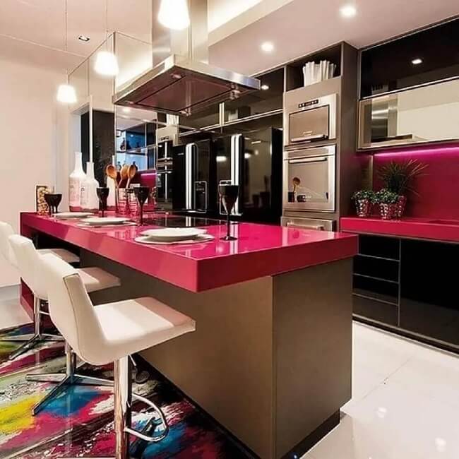 Cores de casas decoração de cozinha planejada preta e rosa