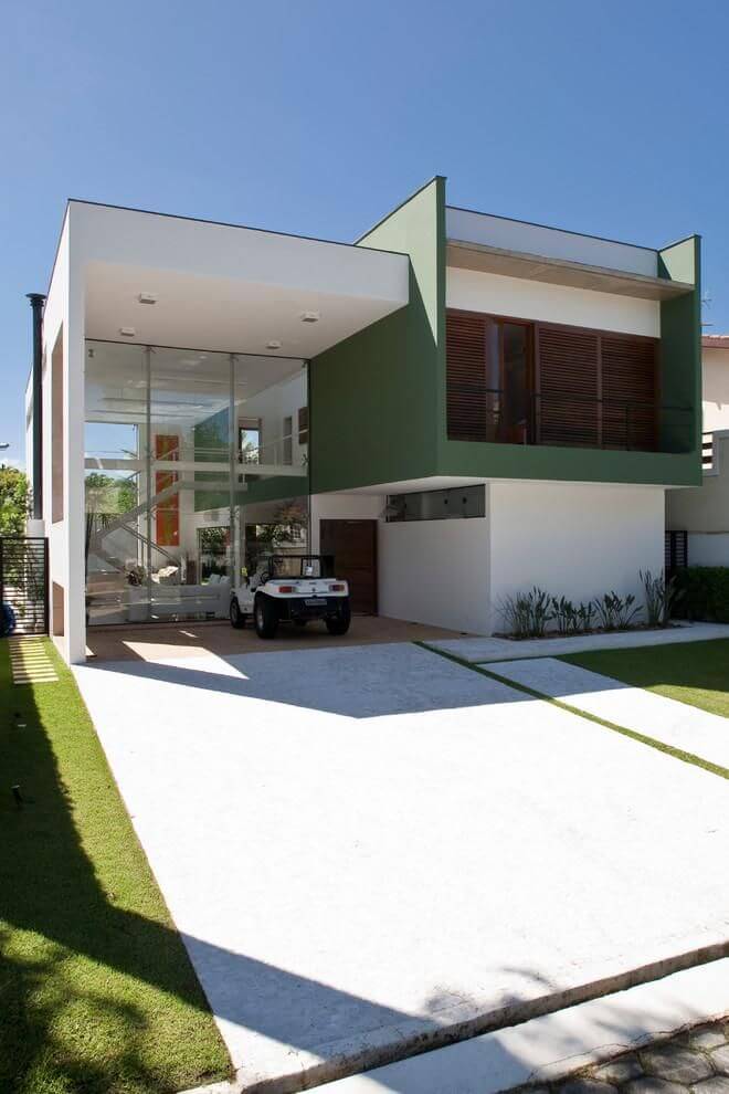 Cores de casas modernas: tons de verde e janelas amplas