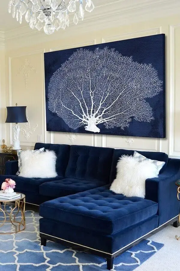 decoração clássica para sala azul marinho e branco Foto TrendBook