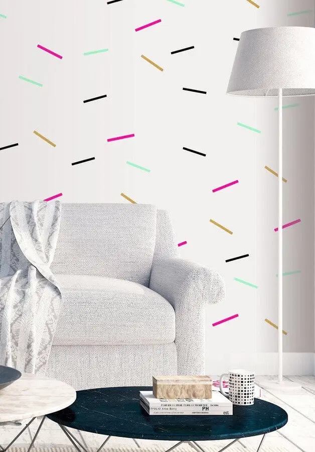 decoração com fita isolante colorida para sala com estilo minimalista Foto Revista Artesanato