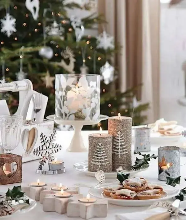 Christmas table details with candles