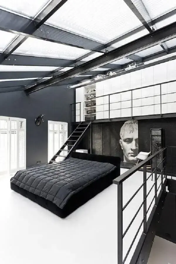 decoração industrial para quarto preto e branco Foto NashaStyle