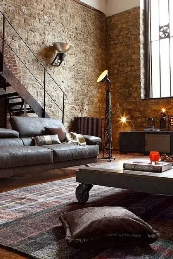 decoração industrial para sala com revestimento de pedra Foto Home Decor Ideas