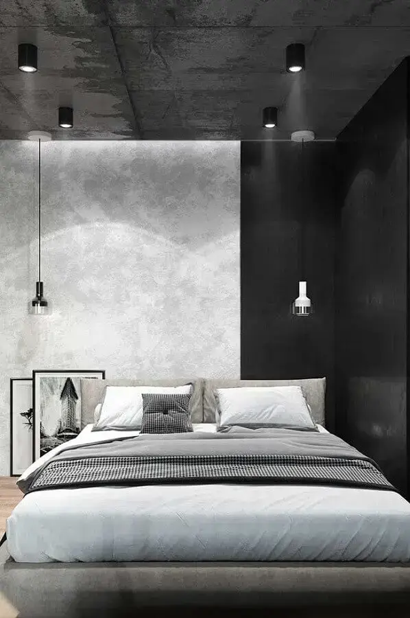 decoração industrial quarto de casal com pendente minimalista Foto Home Garden And Kitchen