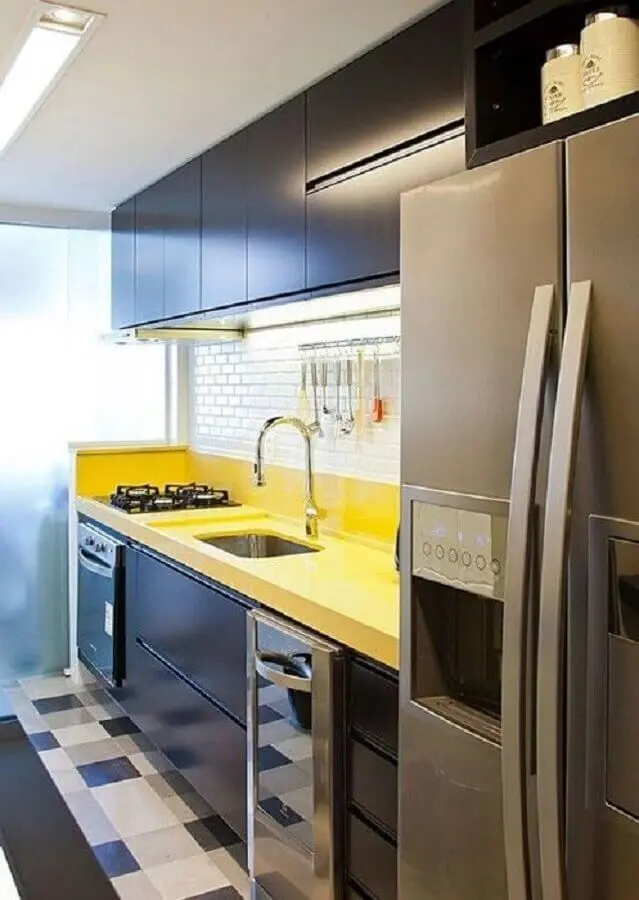 decoração para cozinha amarela e preta compacta Foto Simples Decoração