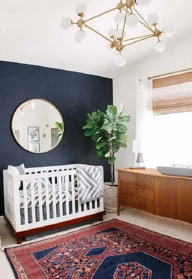 decoração para quarto de bebê azul marinho com tapete estilo persa Foto Ideias Decor