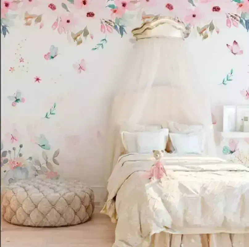 decoração romântica com papel de parede para quarto infantil feminino Foto Decoração de Casa