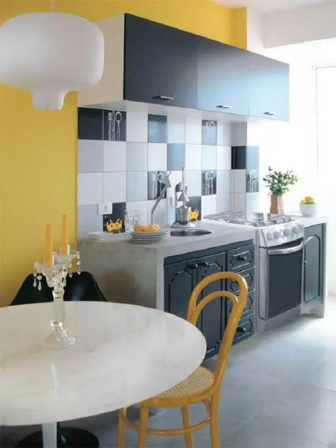 decoração simples para cozinha amarela e cinza Foto Casa e Festa