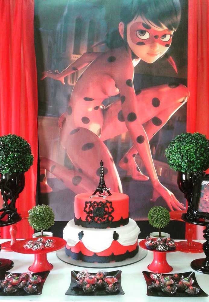 Festa ladybug com painel para decorar a festa