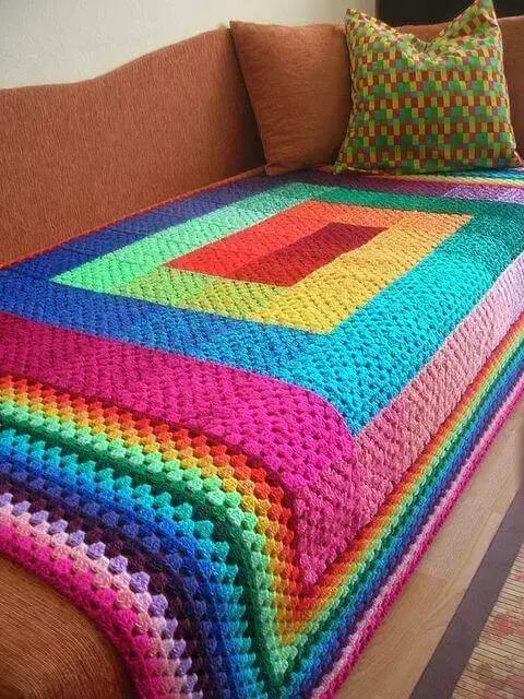 manta de crochê - manta de sofá colorida 