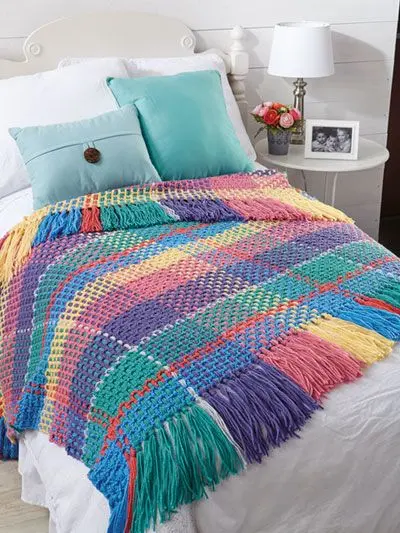 manta de crochê - manta quadriculada colorida 