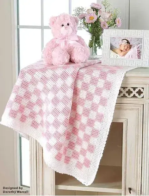 manta de crochê - manta rosa e branca de crochê 