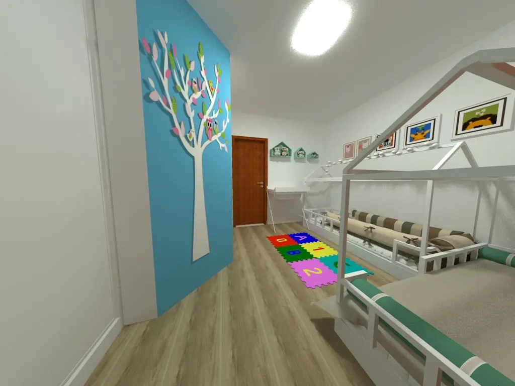 móveis montessorianos - quarto infantil com adesivo na parede 