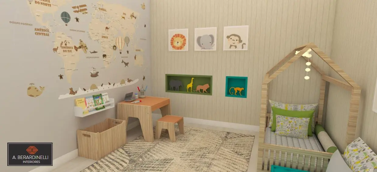 móveis montessorianos - quarto infantil safari com cama de casinha 