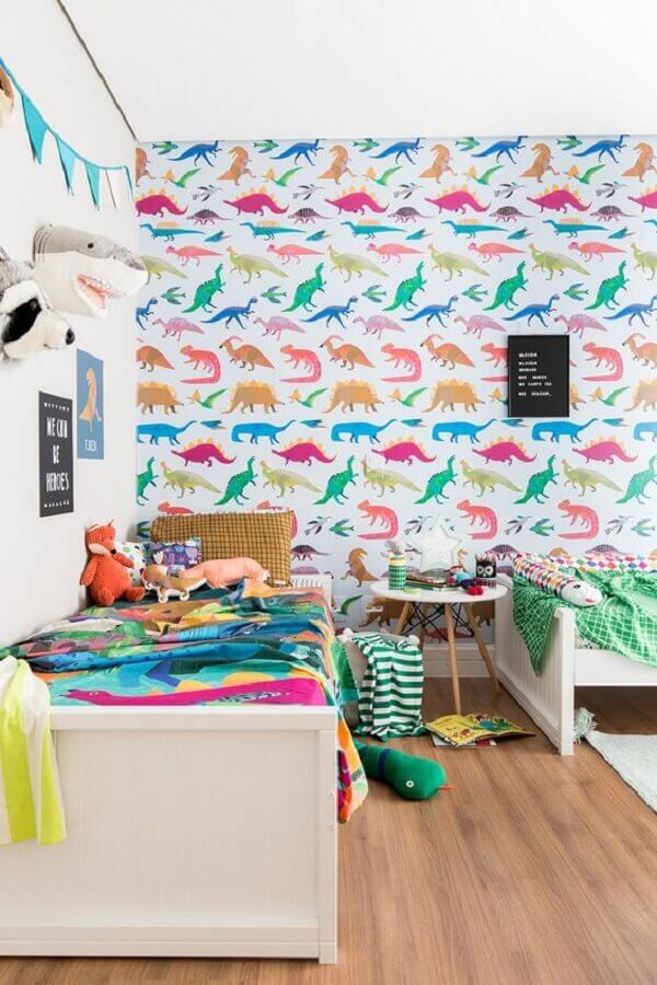 papel de parede para quarto infantil com desenhos de dinossauros Foto MOOUI