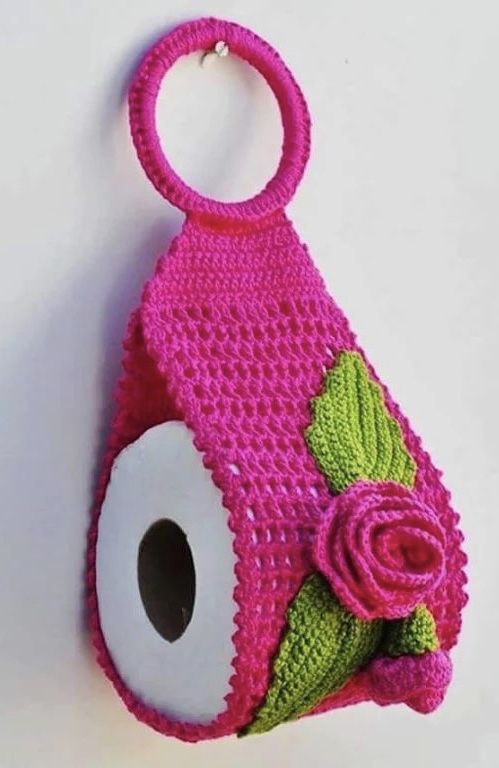 porta papel higiênico de crochê pink 