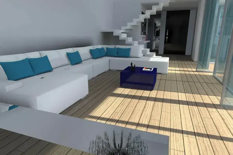 sofá de luxo - sofá branco com almofadas em azul turquesa 