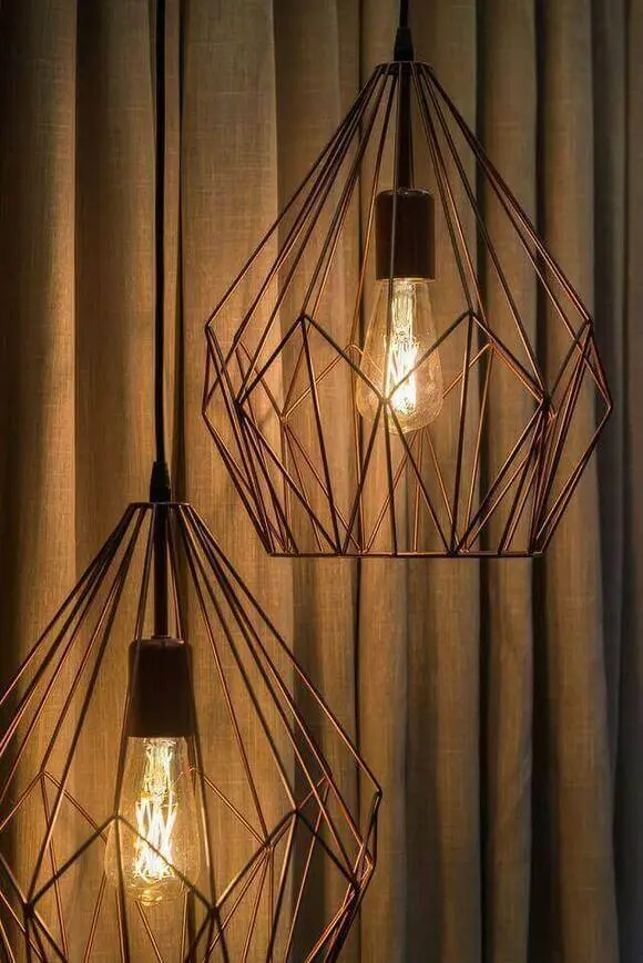 tipos de lâmpadas - pendente estilo industrial cobre e lâmpada retrô