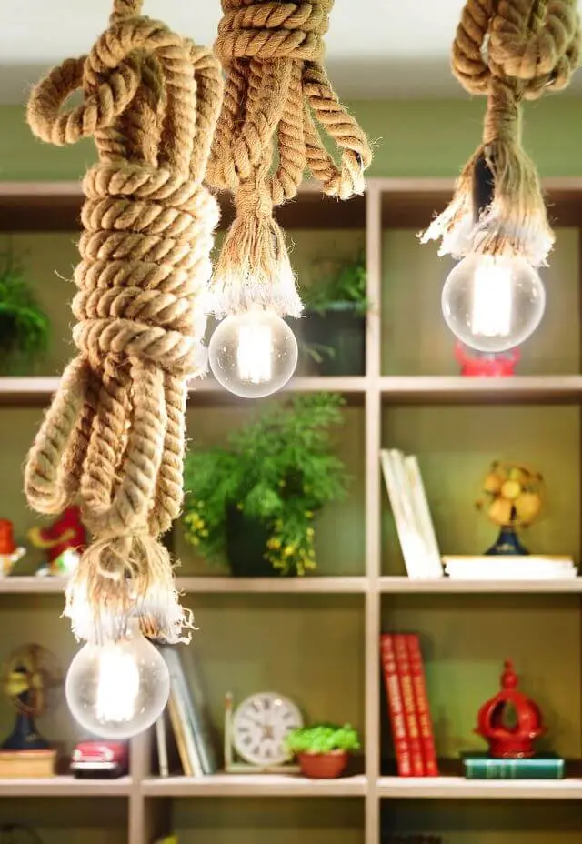 tipos de lâmpadas - pendentes de corda com lâmpada de filamento 