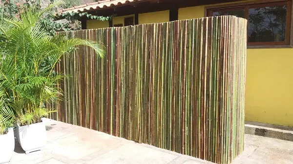 A cerca de bambu fixada separa diferentes ambientes do imóvel