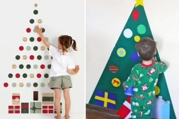 Chame as crianças para montar a árvore de Natal na parede