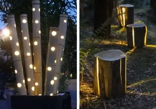 Luminárias utilizadas como enfeites para jardim