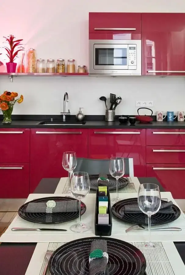 armário de cozinha rosa Foto Ideias Decor
