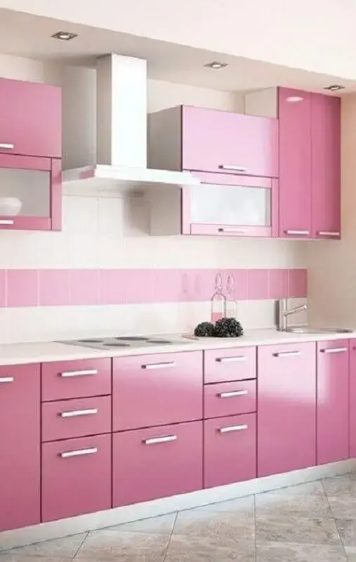 armário de cozinha rosa simples Foto Pinterest