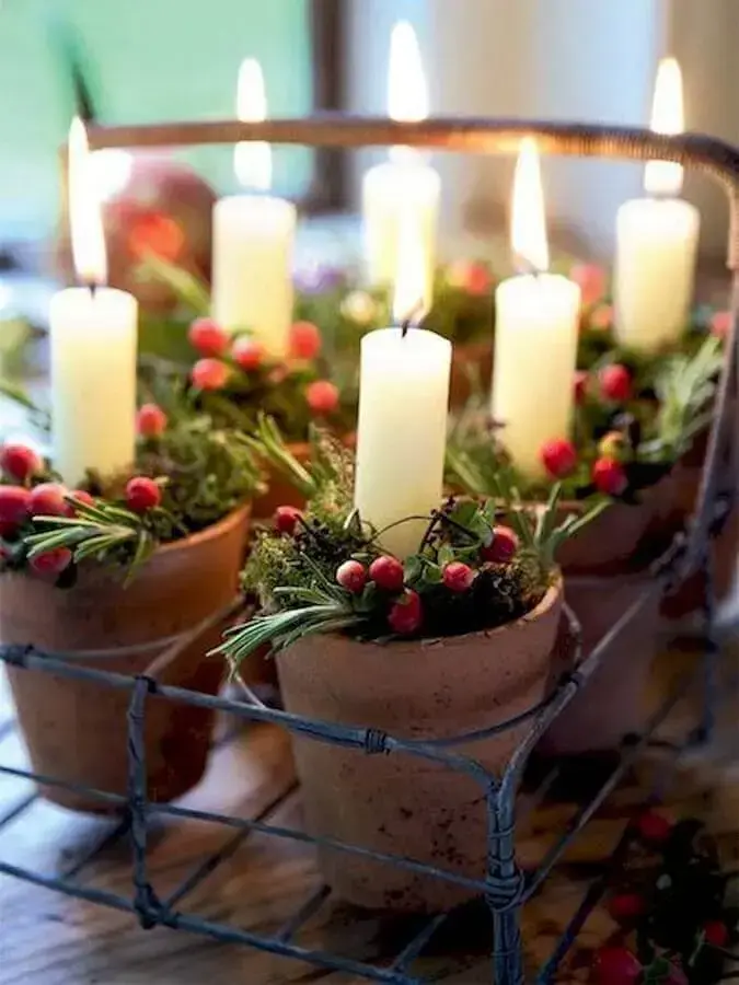 arranjo com velas para decoração natalina Foto Pinterest