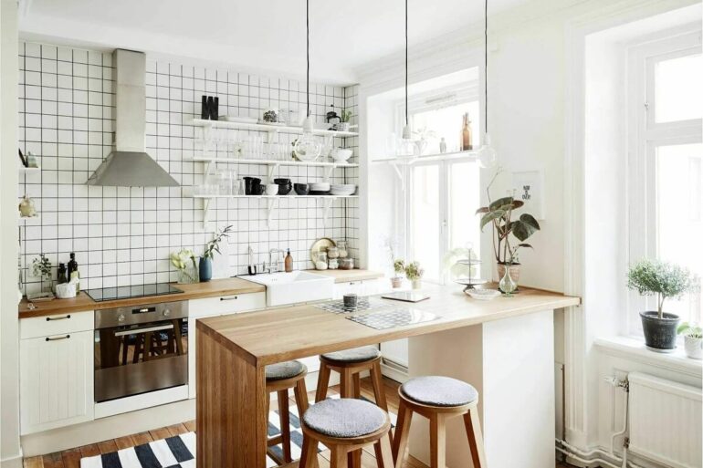 bancada de madeira para decoração de cozinha escandinava Foto Bartz Móveis planejados
