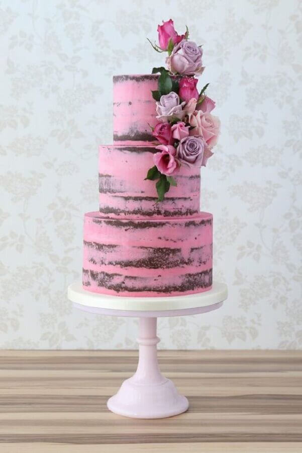 bolo de casamento 3 andares cor de rosa Foto Pinterest