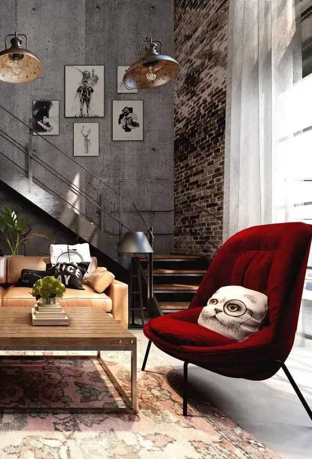 cadeira decorativa vermelha para decoração de sala estilo industrial Foto Futurist Architecture
