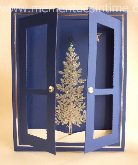christmas card - blue card with doors 