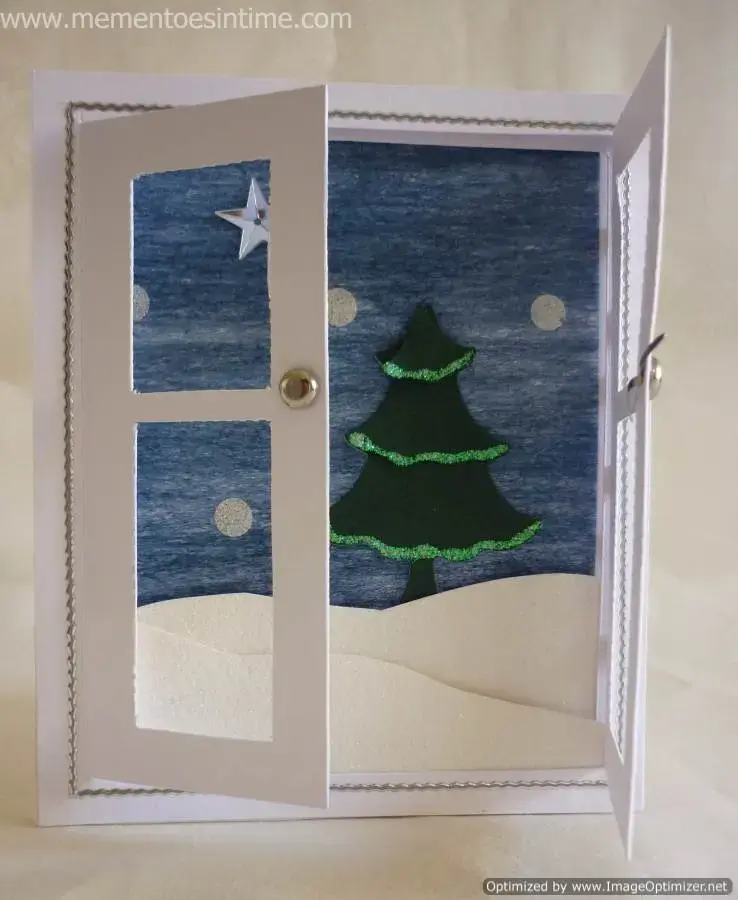christmas card - white and blue handmade card 