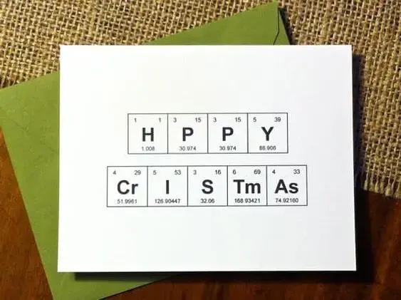 cartão de natal - cartão com desenho de tabela periódica 